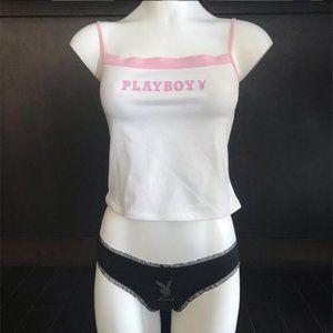 playboy bunny white & pink cotton logo lingerie top camisole
